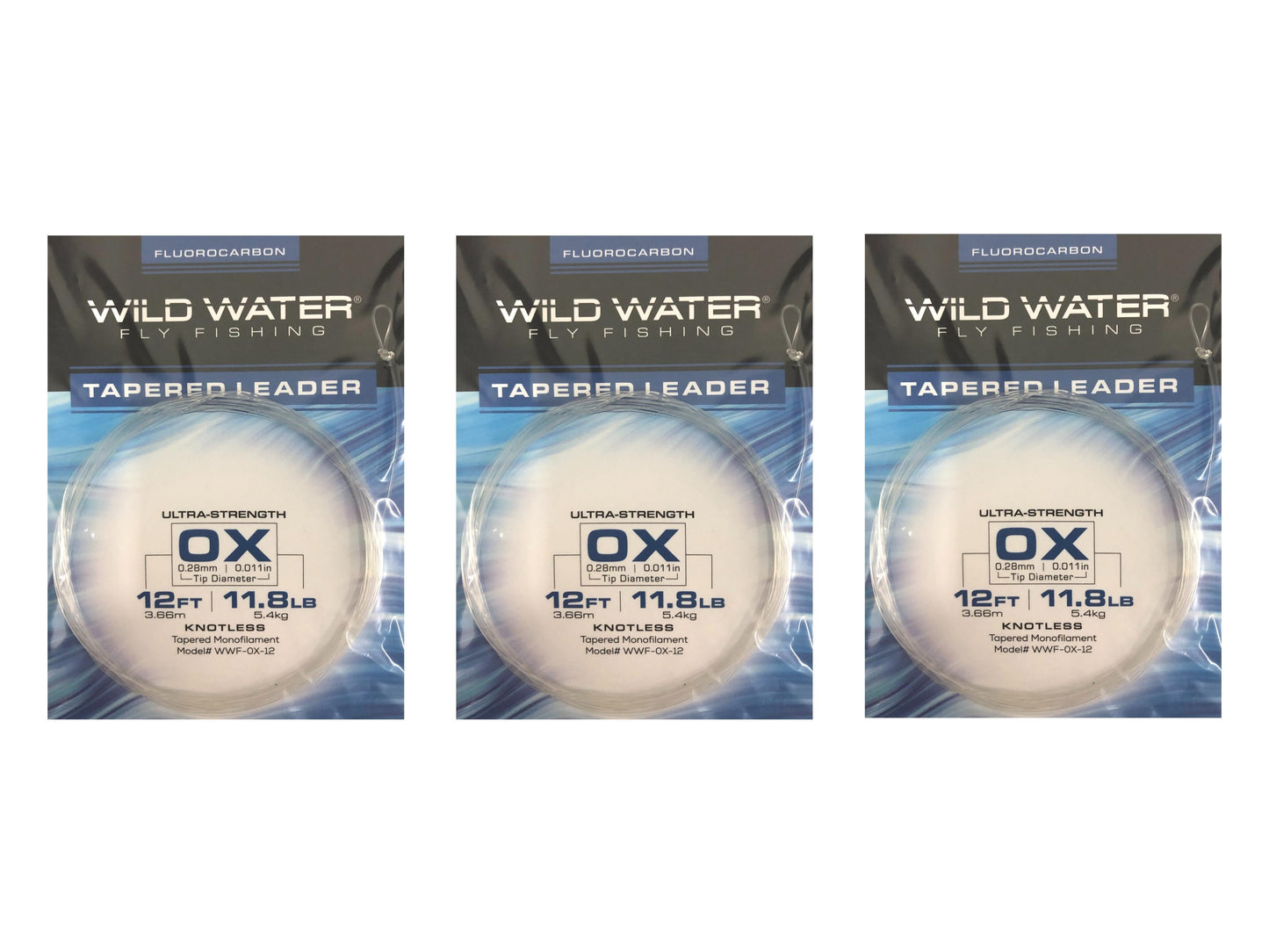 Wild Water Fly Fishing Fluorocarbon Leader 0X, 12', 3 Pack