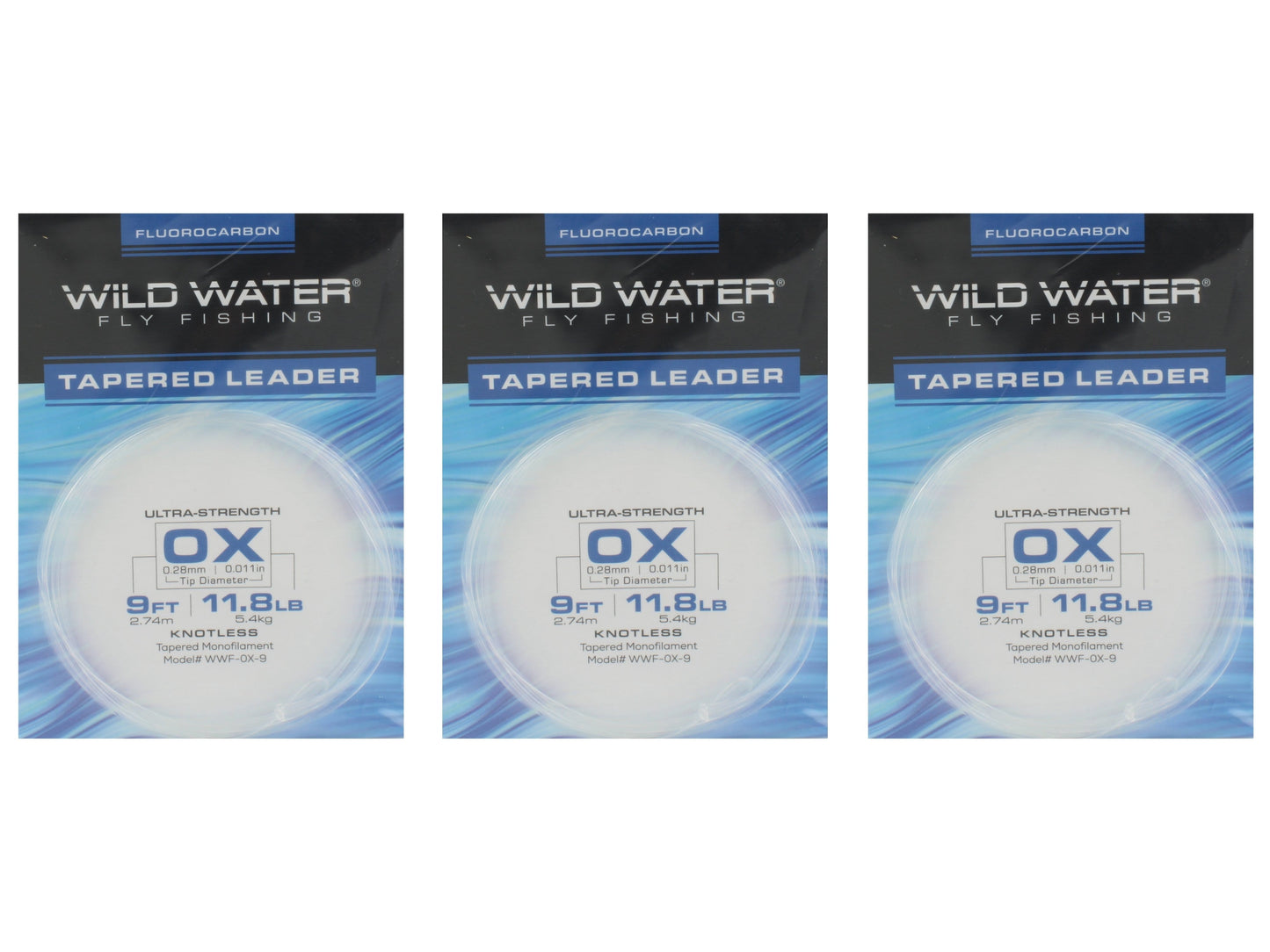 Wild Water Fly Fishing Fluorocarbon Leader 0X, 9', 3 Pack