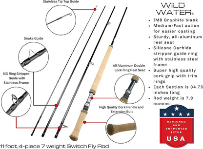 Wild Water Fly Fishing Kit for Steelhead, 11 ft 7 wt Switch Rod