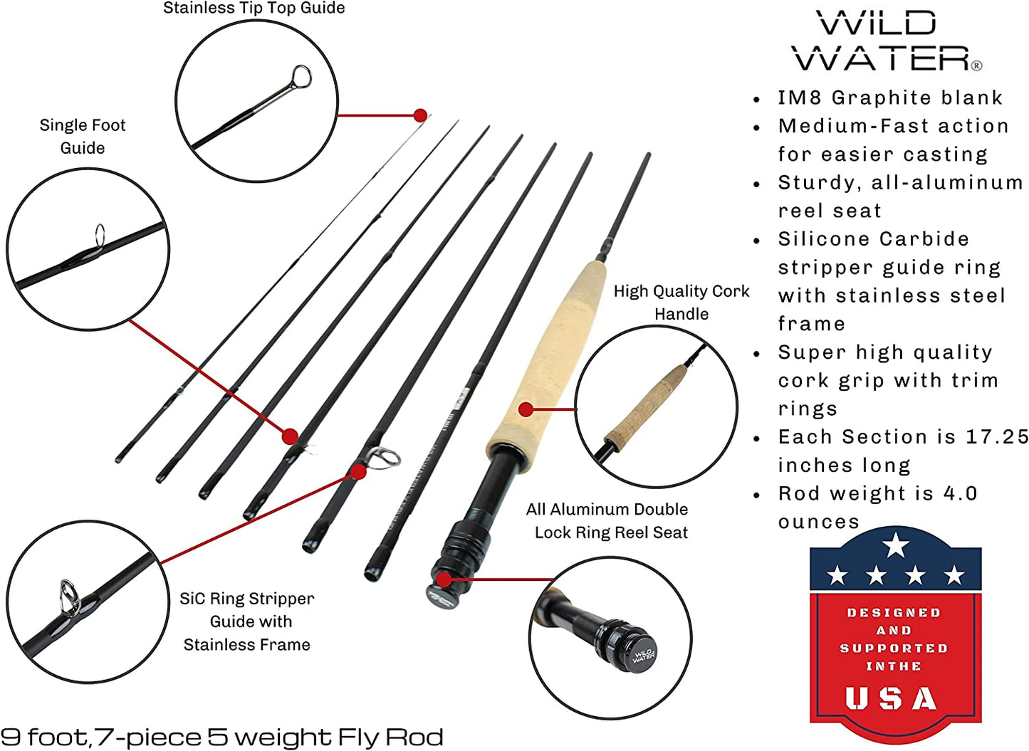 Wild Water Fly Fishing Kit with CNC Fly Reel - 9 ft 5 wt 7-piece Rod