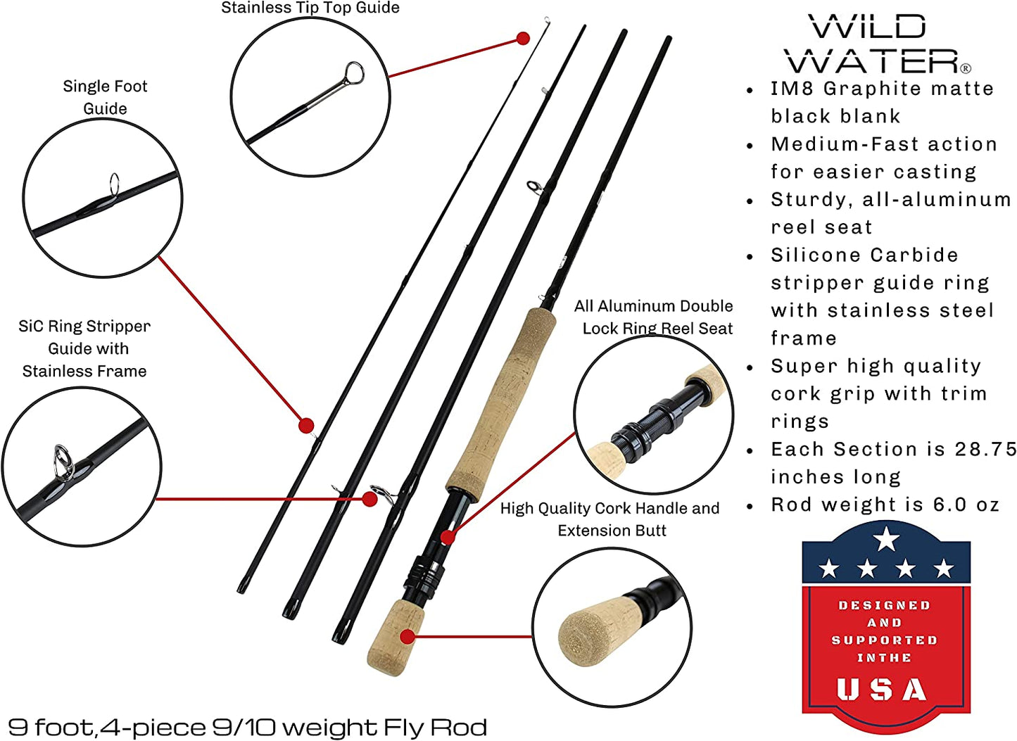 Wild Water Fly Fishing Kit, 9' 9/10 Weight Rod and CNC Reel Package