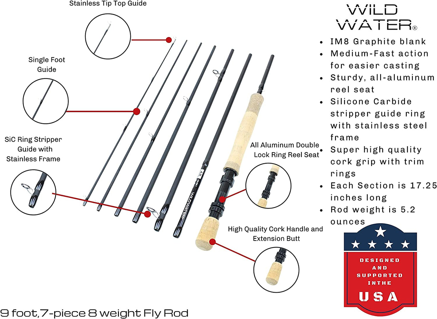 Wild Water Deluxe Saltwater Fly Fishing Kit, 9 ft 8 wt 7 Piece Rod