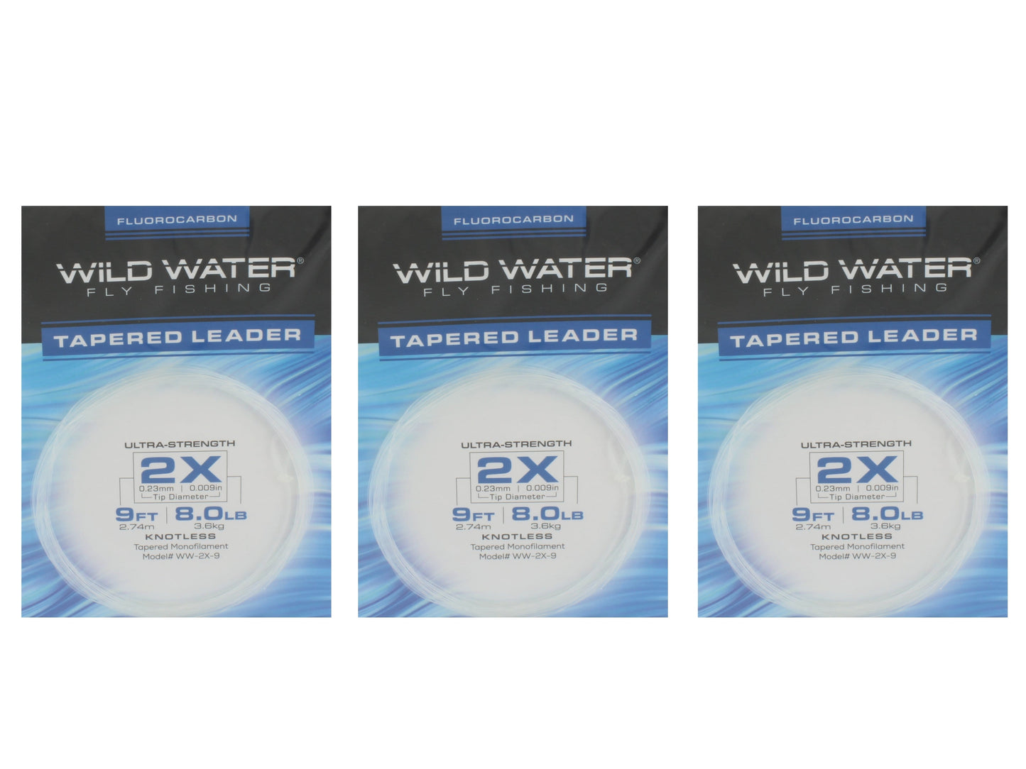 Wild Water Fly Fishing Fluorocarbon Leader 2X, 9', 3 Pack