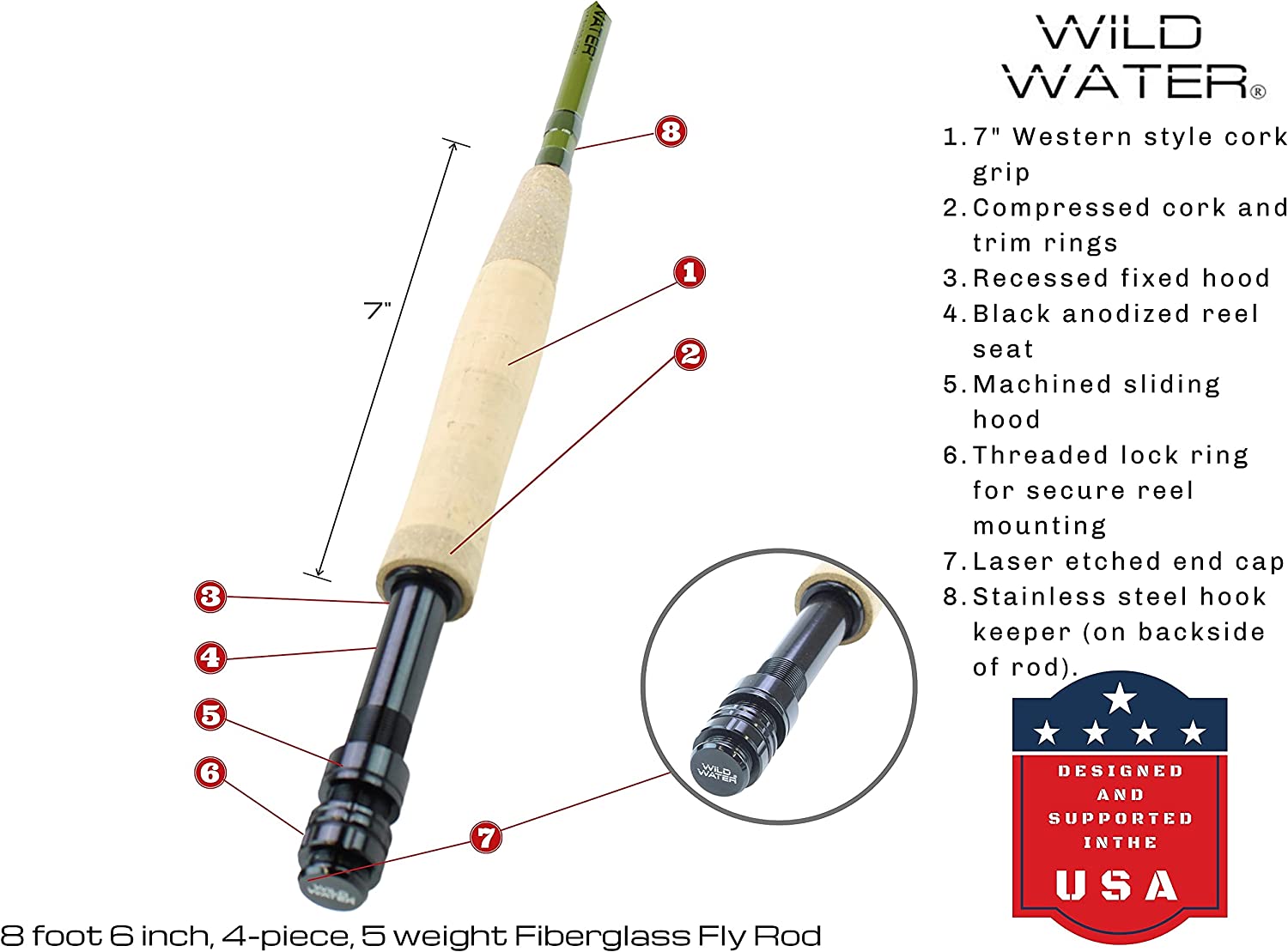 Wild Water Fly Fishing Combo with Fiberglass Rod 8 ft 6 in, 4-Piece, 5 wt-Goodwynn&#39;sGoodwynn&#39;s