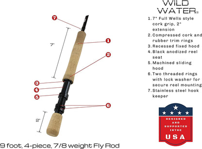 Wild Water Fly Fishing Kit, 9' 7/8 Weight Rod and CNC Reel Package