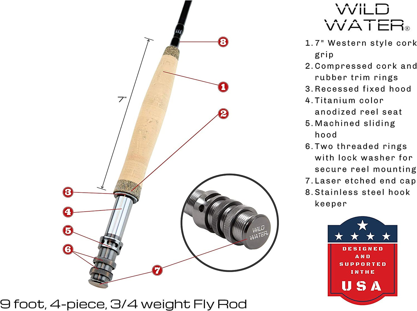 Wild Water CNC Fly Reel Fly Fishing Combo, 9ft 3/4 wt