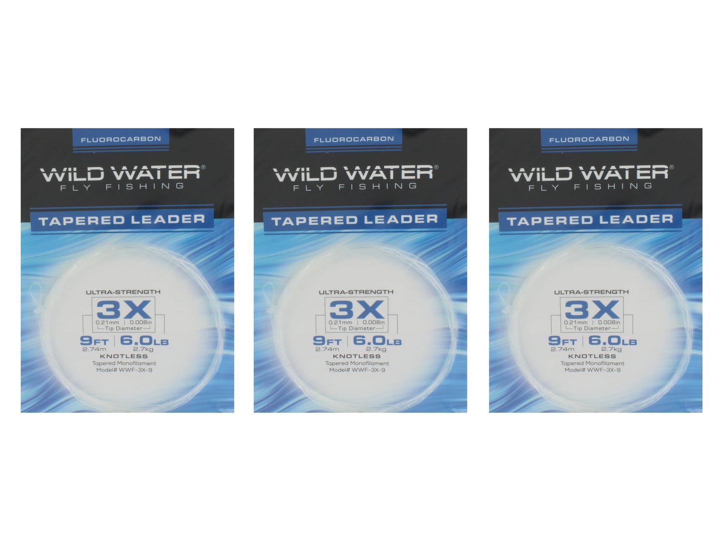 Wild Water Fly Fishing Fluorocarbon Leader 3X, 9', 3 Pack