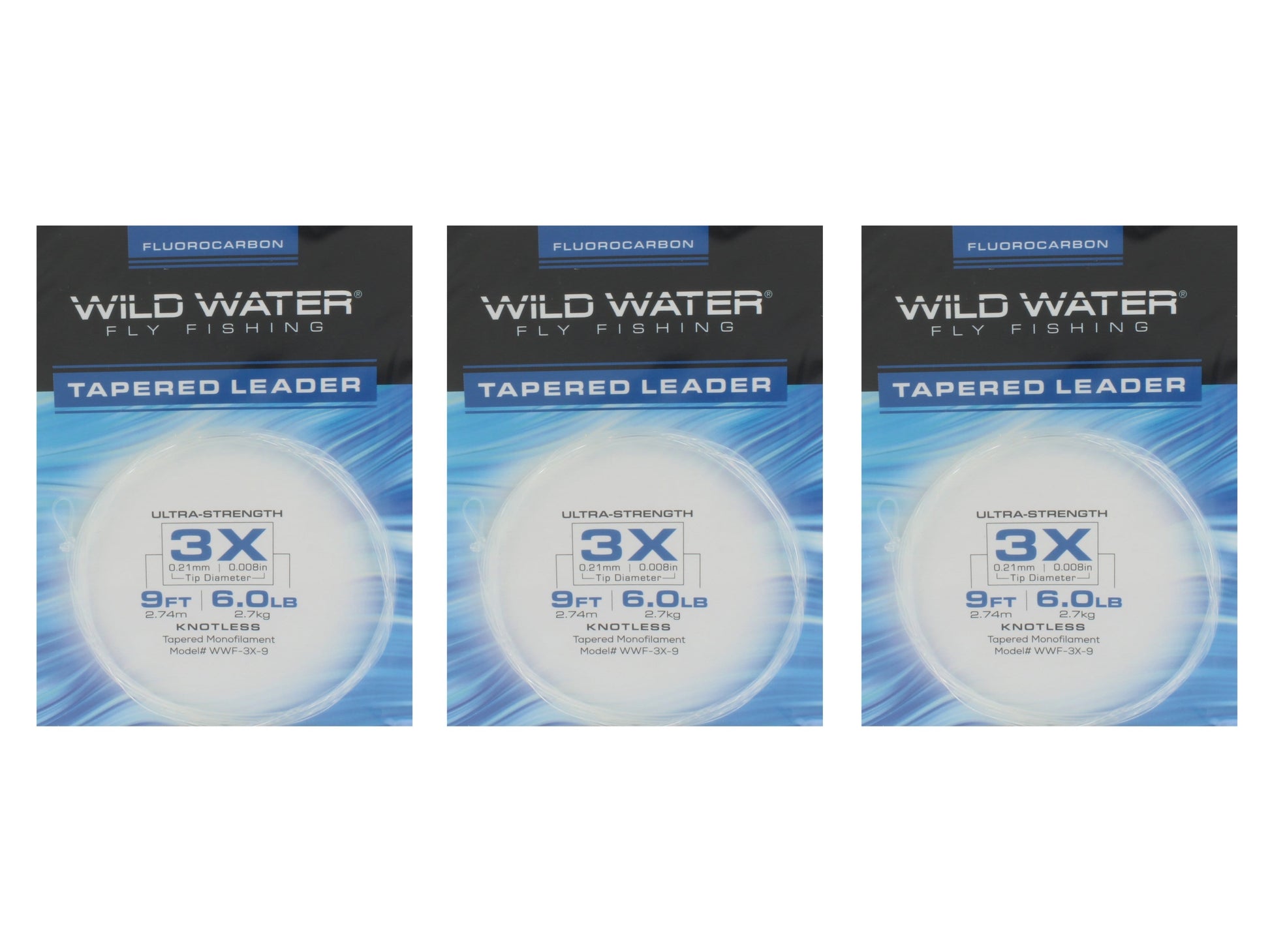 Wild Water Fly Fishing Fluorocarbon Leader 3X, 9', 3 Pack-Goodwynn&#39;sGoodwynn&#39;s