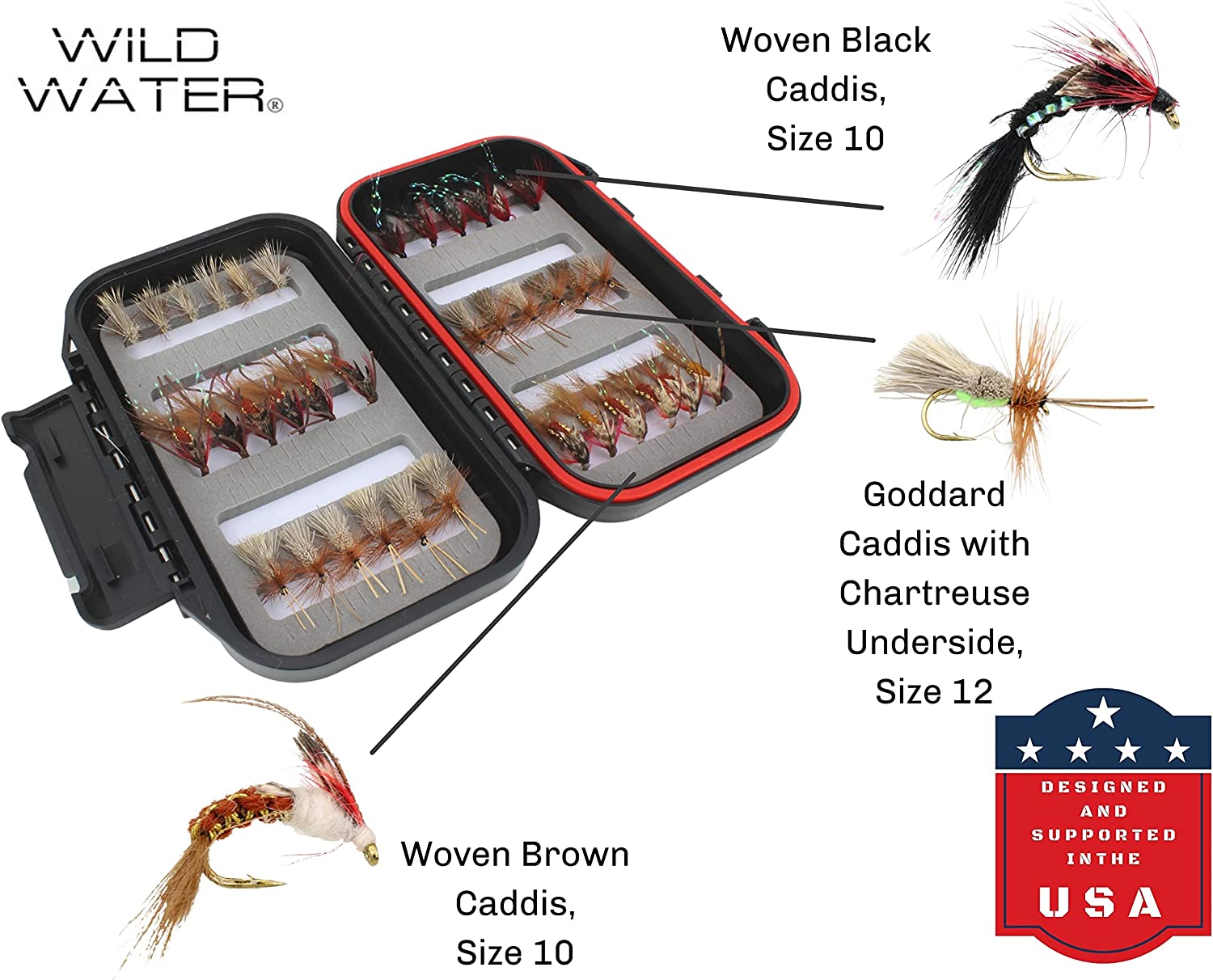 Wild Water Caddis Fly Assortment, 36 Flies with Small Fly Box-Goodwynn&#39;sGoodwynn&#39;s