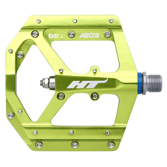 HT Components AE03 EVO+ Platform Pedals Body: Aluminum Spindle: Cr-Mo 9/16 Green Pair-Goodwynn's