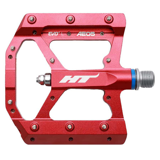 HT Components AE05 EVO+ Platform Pedals Body: Aluminum Spindle: Cr-Mo 9/16 Red Pair-Goodwynn's