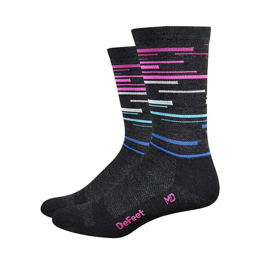 DeFeet Socks Wooleator 6" Charcoal w/ blue and pink XL-Goodwynn's