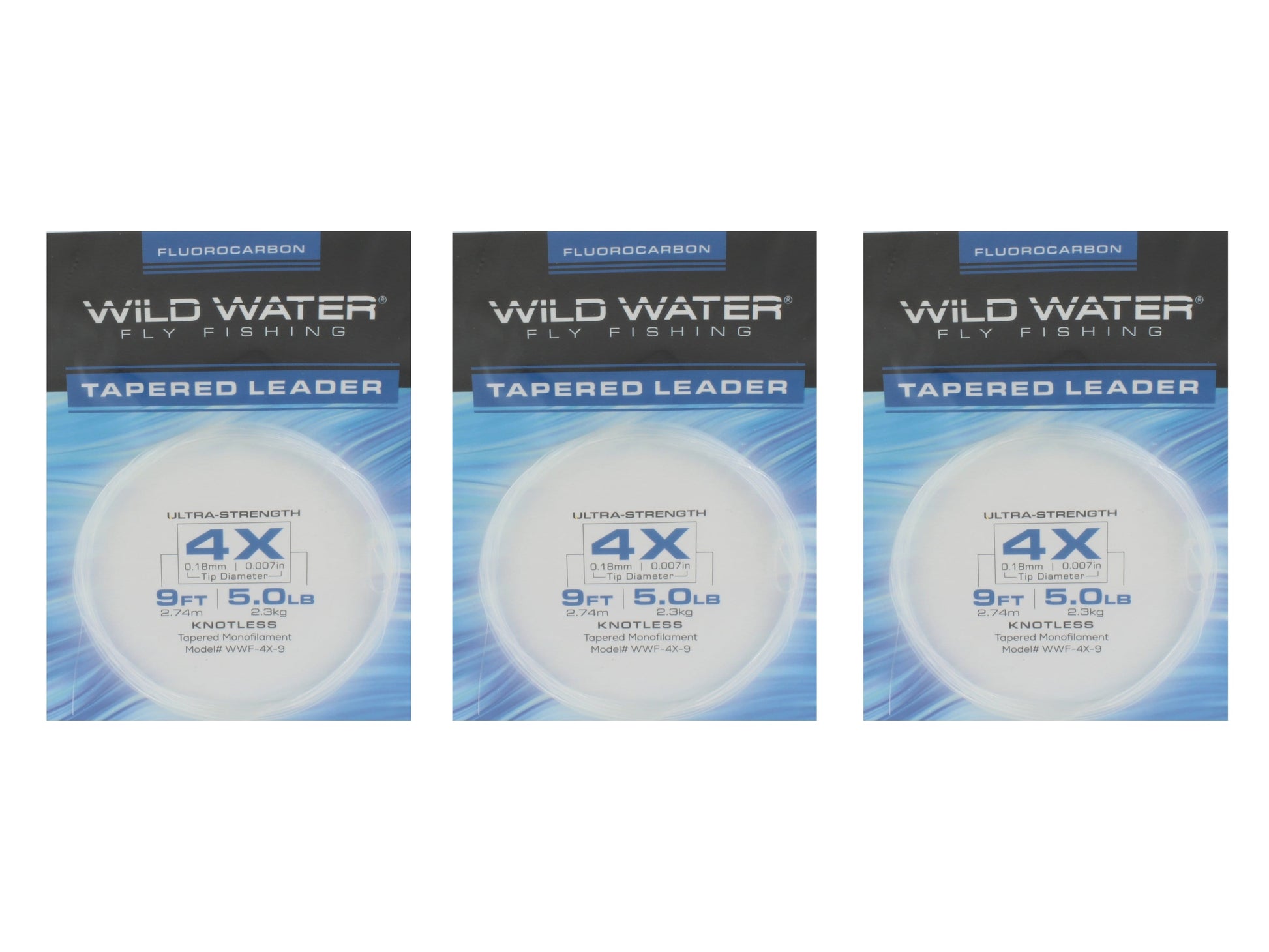 Wild Water Fly Fishing Fluorocarbon Leader 4X, 9', 3 Pack-Goodwynn&#39;sGoodwynn&#39;s