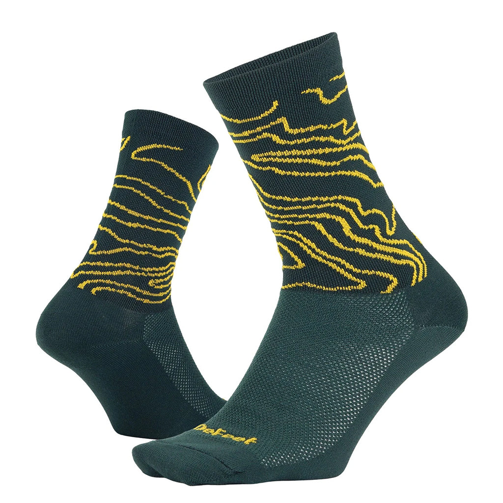 DeFeet Aireator 6" Topo Socks 9.5-11.5 Green/Gold