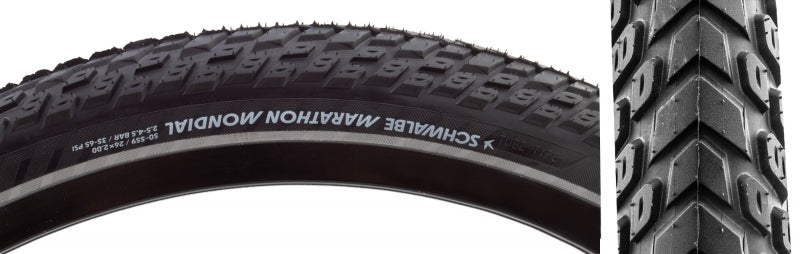 Schwalbe Marathon Mondial Tire - 26 x 2.00 Clincher Wire BLK/Reflective Performance Line RaceGuard Double Defense Addix-Goodwynn&#39;sGoodwynn&#39;s