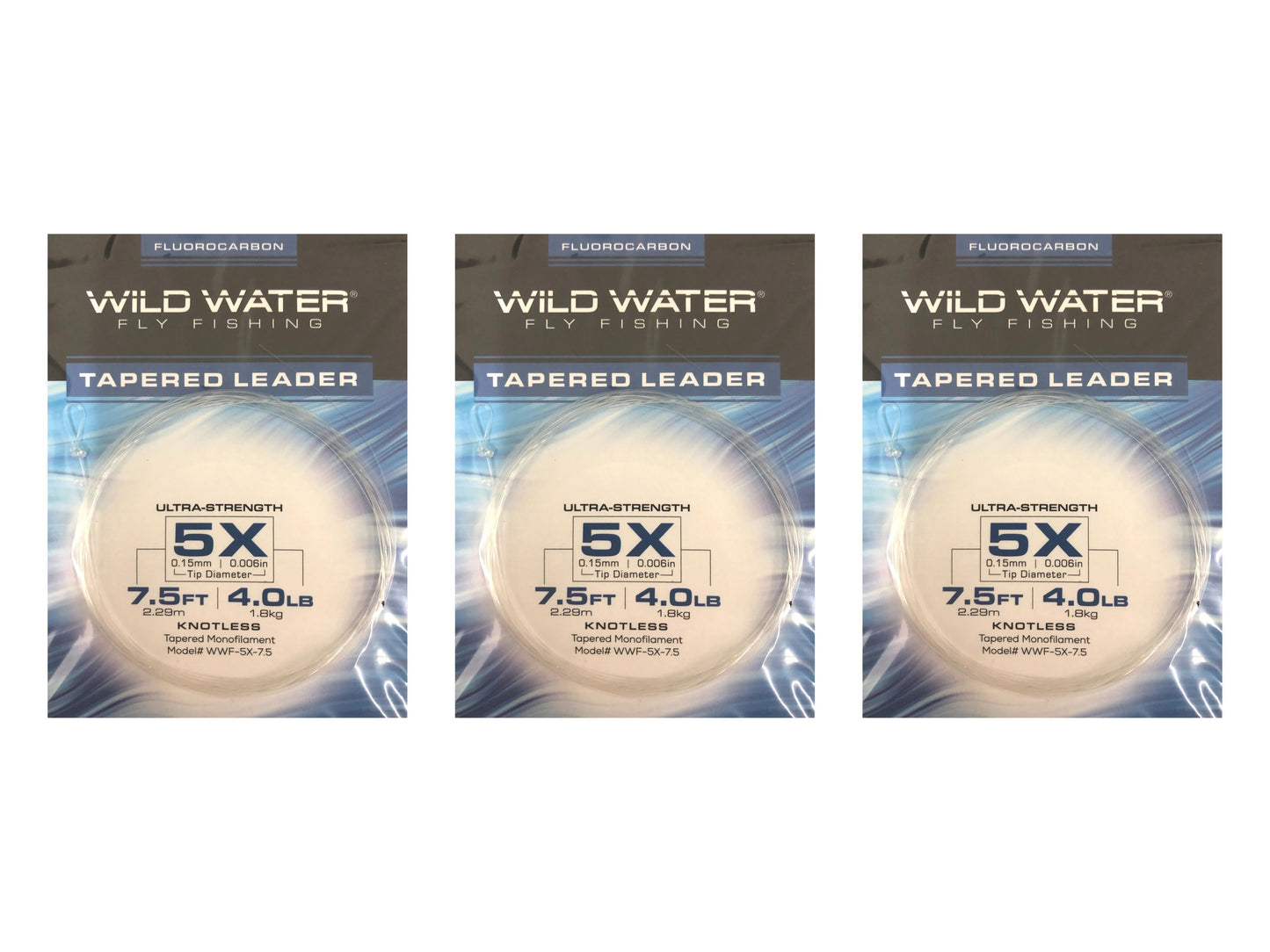 Wild Water Fly Fishing Fluorocarbon Leader 5X, 7.5', 3 Pack