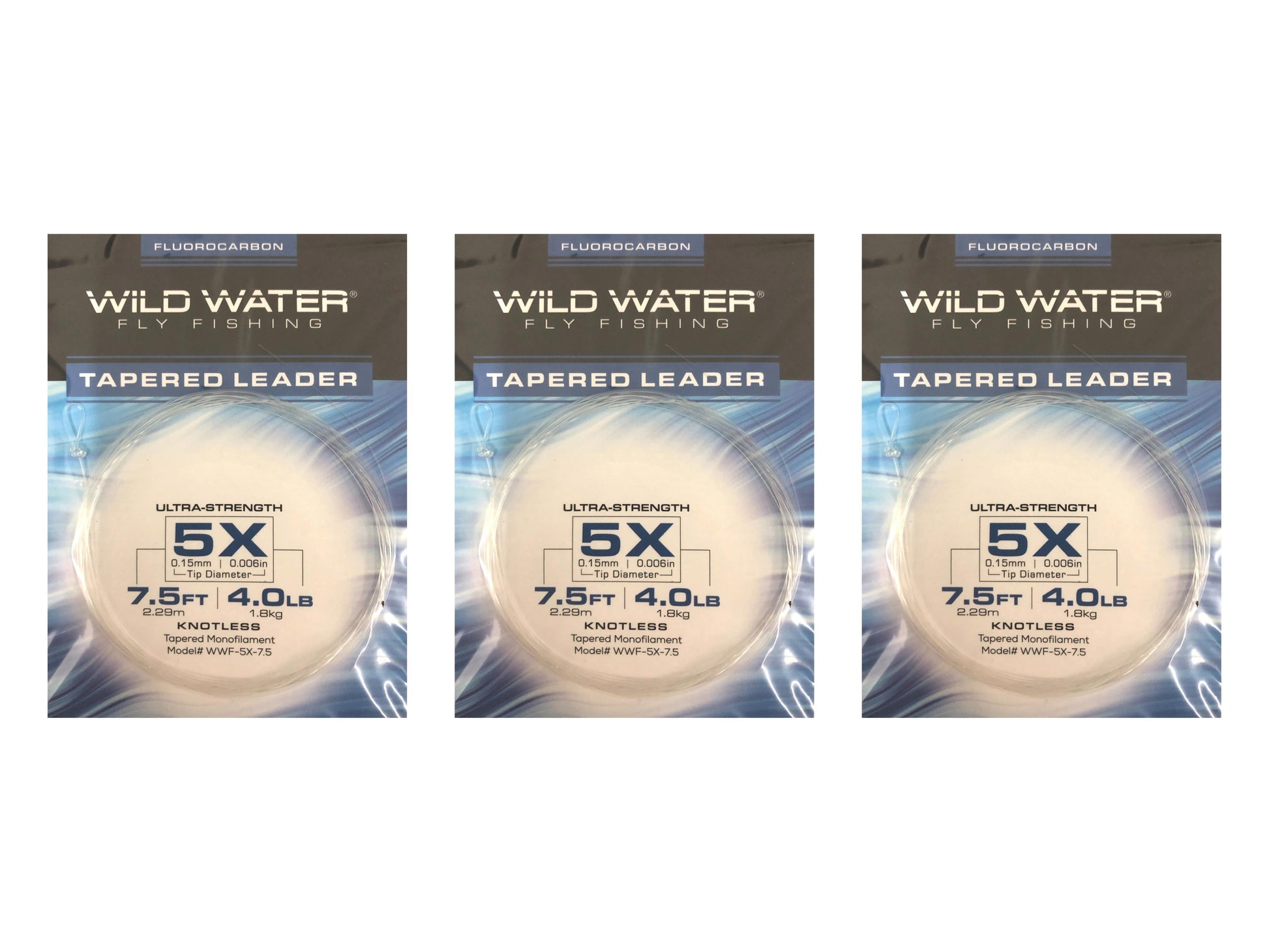 Wild Water Fly Fishing Fluorocarbon Leader 5X, 7.5', 3 Pack-Goodwynn&#39;sGoodwynn&#39;s