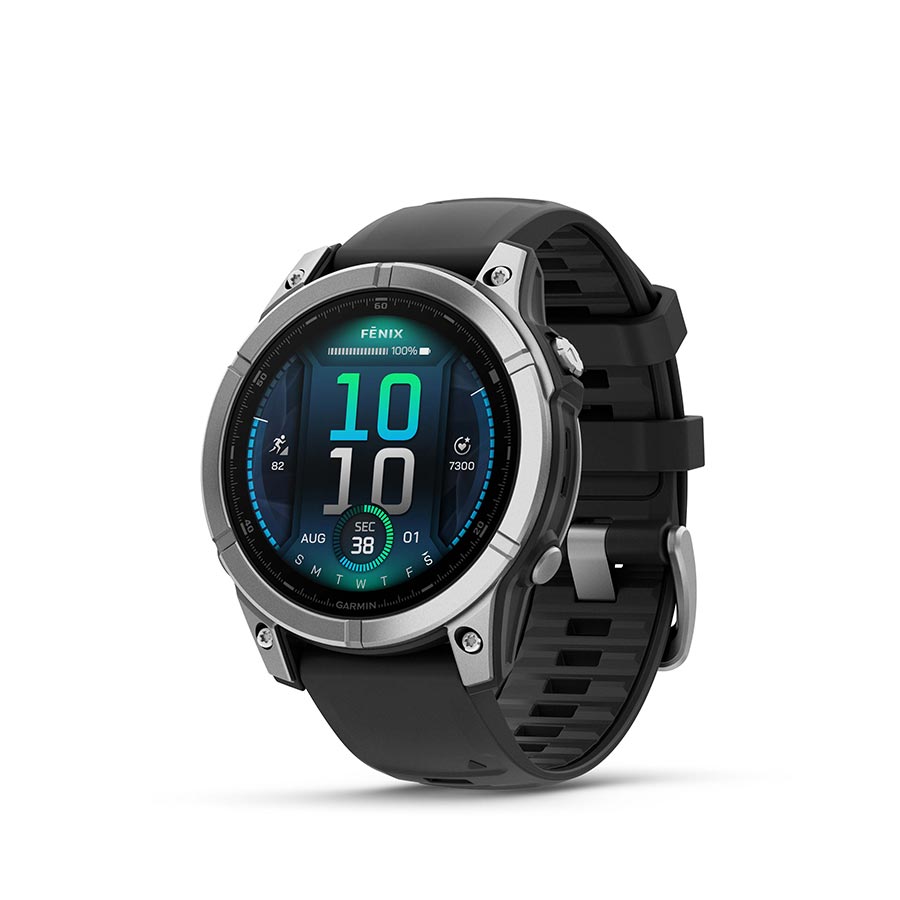 Garmin fenix E AMOLED 47mm Watch Watch Color: Stainless Wristband: Black - Silicone-Goodwynn&#39;sGoodwynn&#39;s