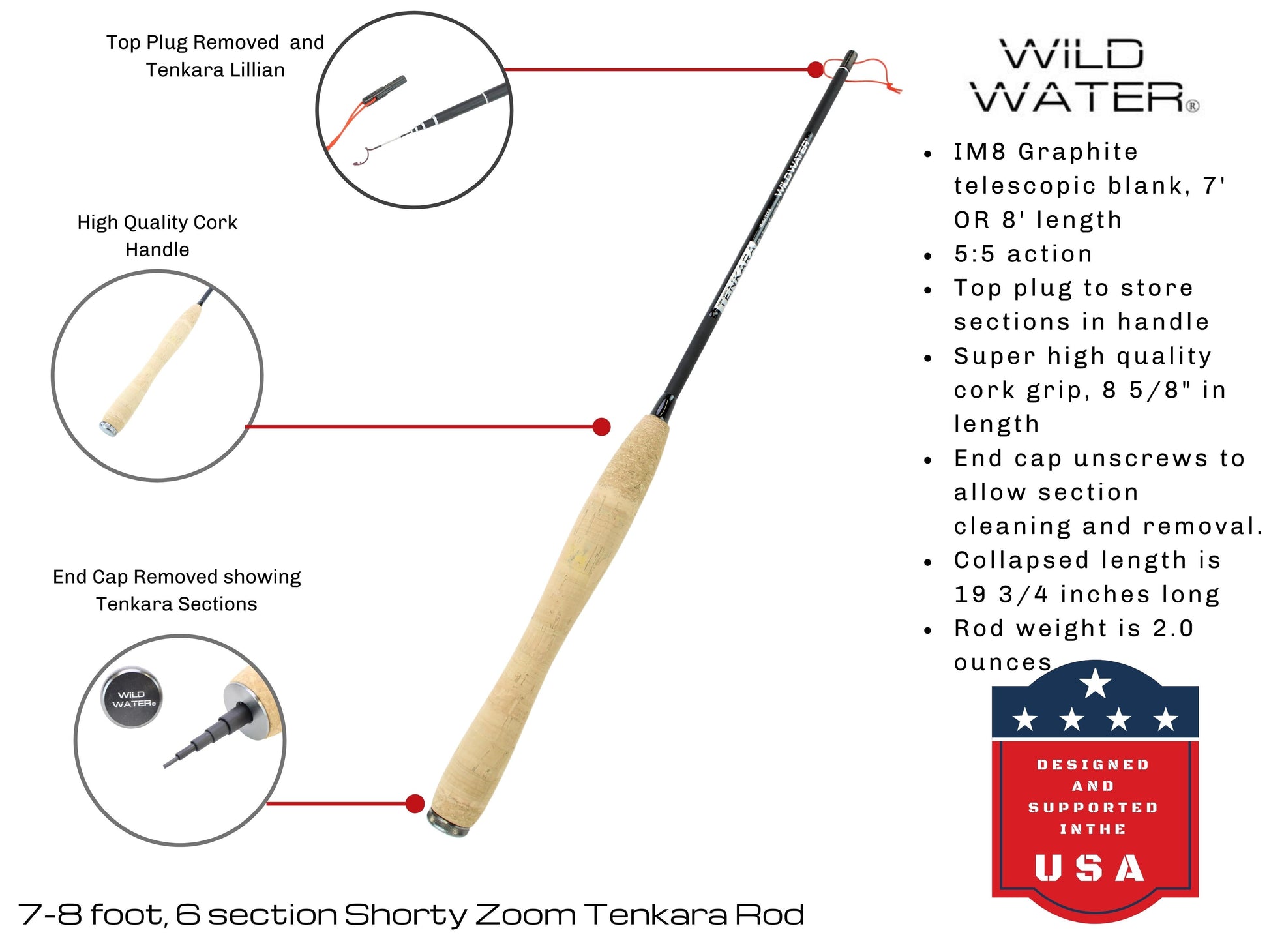 Wild Water Fly Fishing 7' - 8' Shorty Zoom Tenkara Rod-Goodwynn&#39;sGoodwynn&#39;s