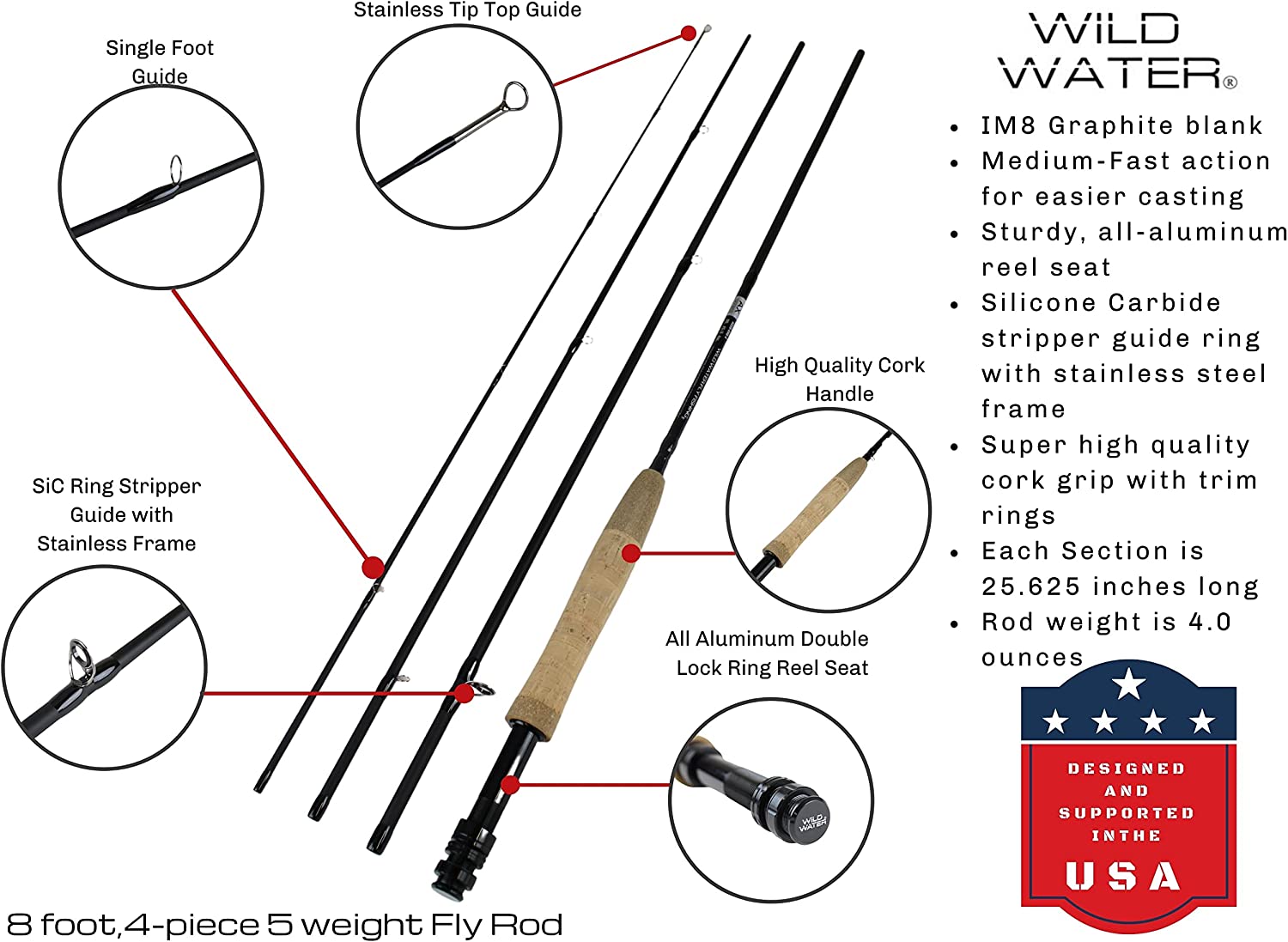 Wild Water Deluxe Fly Fishing Kit, 8 ft 5 wt 4 piece Rod-Goodwynn&#39;sGoodwynn&#39;s