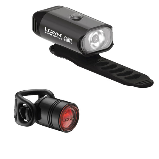 Lezyne Mini Drive 400XL/Femto Drive Combo Black 8F/3R Combo Silicone Strap USB (front only) 400/5-Goodwynn's