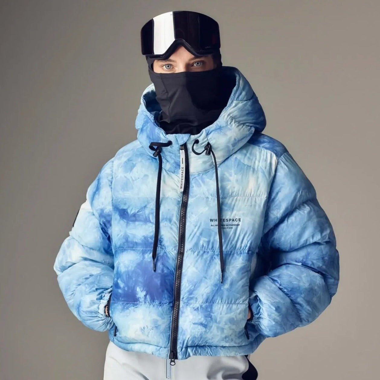 Cropped Puffer Jacket - Sky Blue Tie Dye