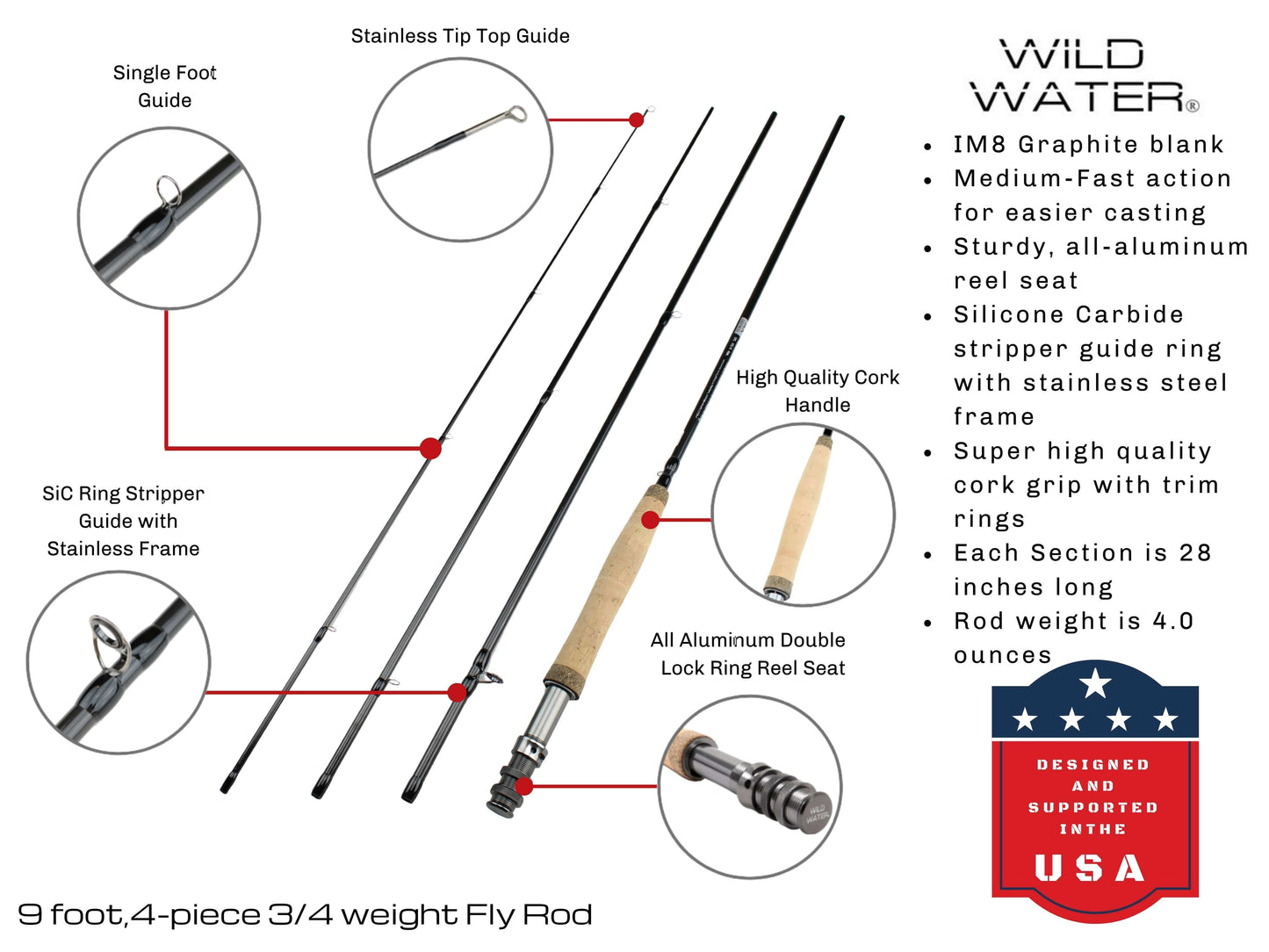 Wild Water Deluxe Fly Fishing Kit, 9 ft 3/4 wt Rod