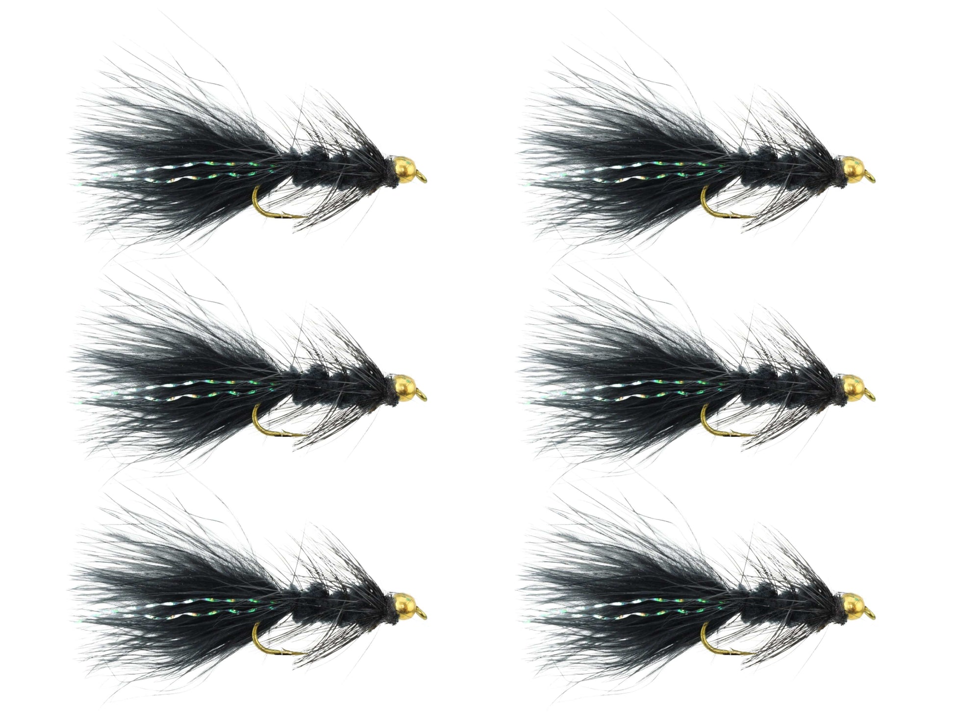 Wild Water Fly Fishing Black Wooly Bugger w/ Bead Head, Size 10, Qty. 6-Goodwynn&#39;sGoodwynn&#39;s