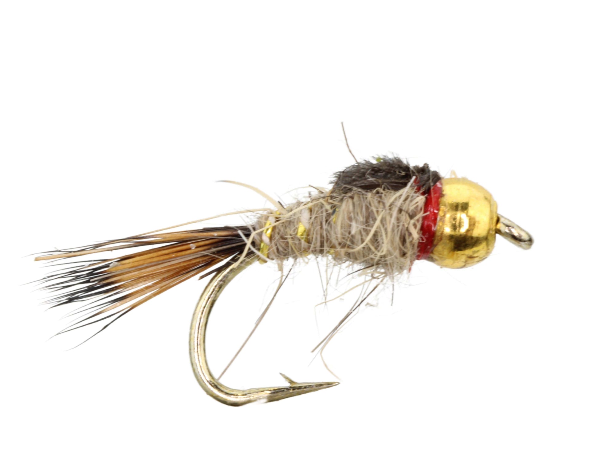 Wild Water Fly Fishing Gold Ribbed Hare's Ear Bead Head Nymph, Size 14, Qty. 6-Goodwynn&#39;sGoodwynn&#39;s