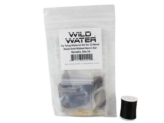 Wild Water Fly Fishing Fly Tying Material Kit, Bead Head Gold Ribbed Hare's Ear Nymph-Goodwynn's