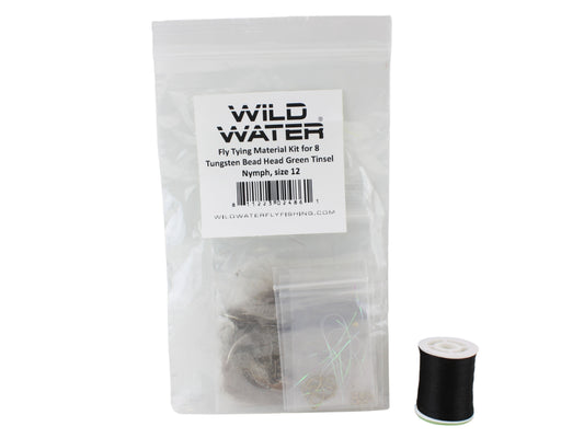 Wild Water Fly Fishing Fly Tying Material Kit, Tungsten Bead Head Green Tinsel Nymph-Goodwynn's