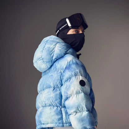 Cropped Puffer Jacket - Sky Blue Tie Dye