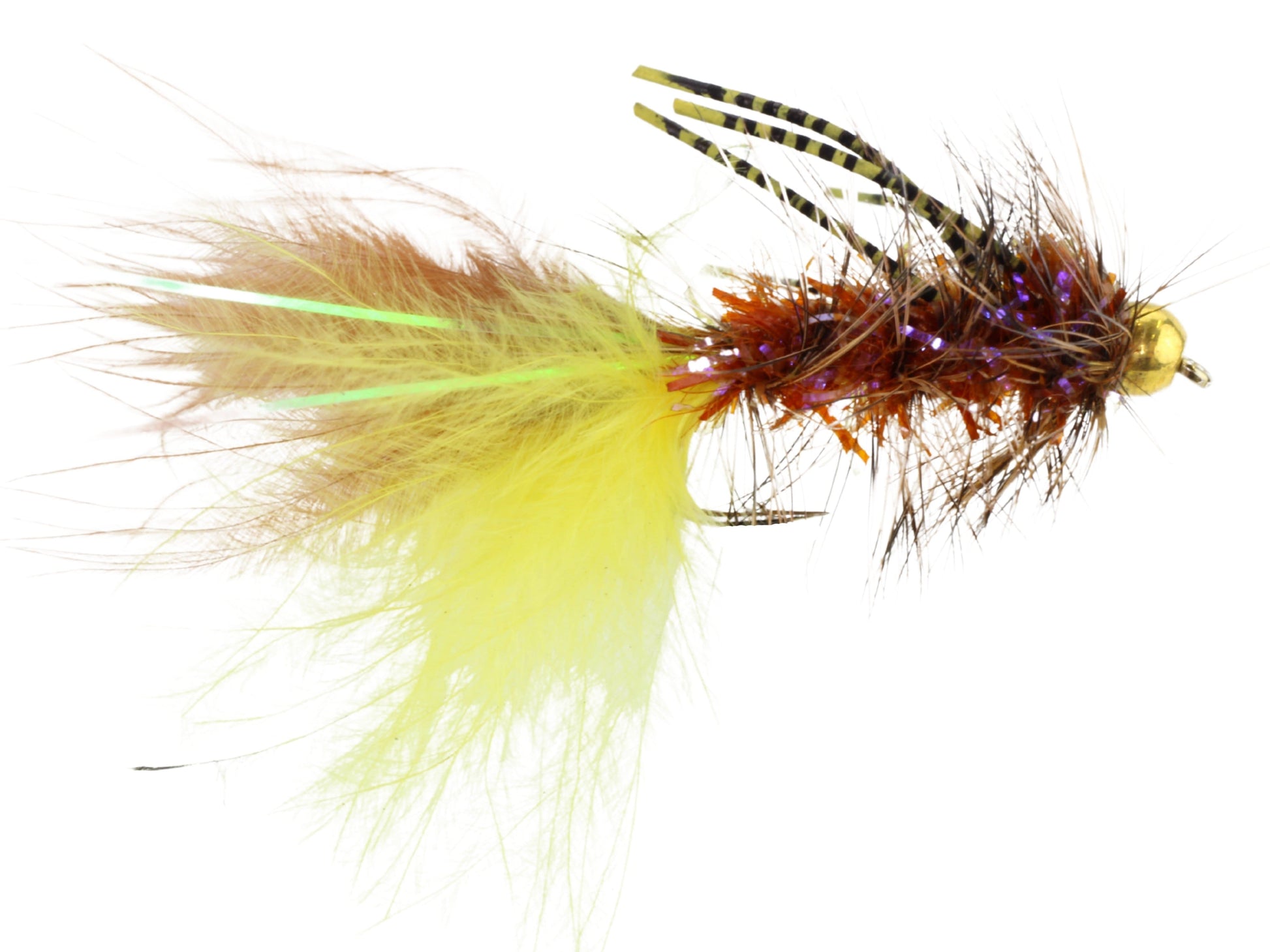 Wild Water Fly Fishing Bead Head Yellow and Brown Rubber Leg Wooly Bugger, size 10, qty. 6-Goodwynn&#39;sGoodwynn&#39;s