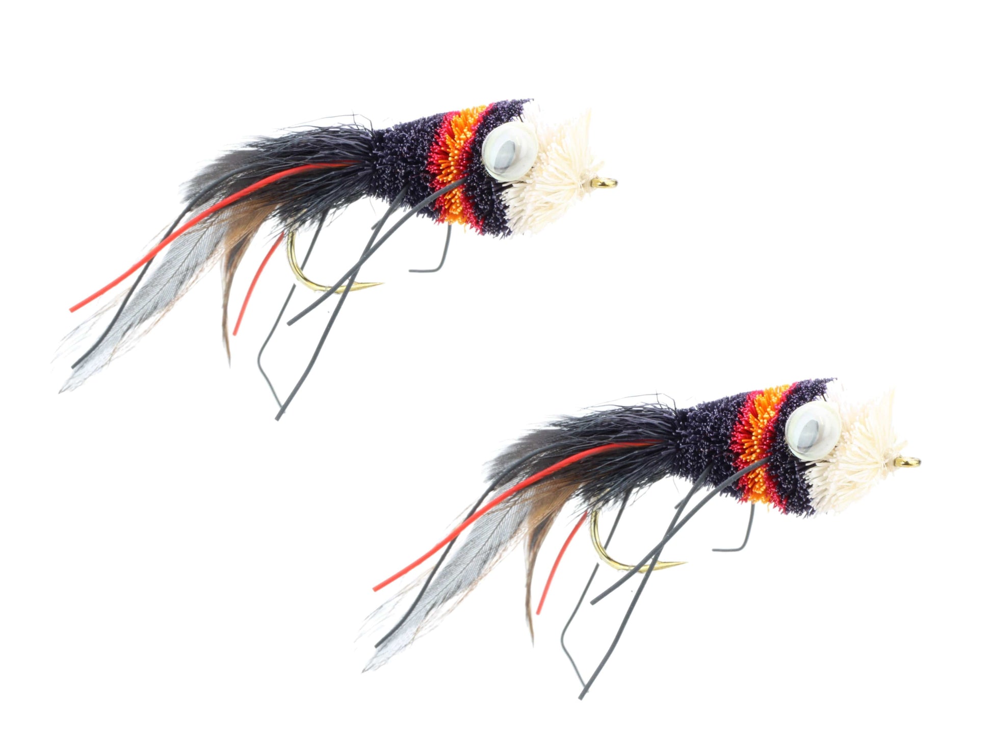 Wild Water Fly Fishing Black, Red and Orange Deer Hair Bass Bug, size 2, qty. 2-Goodwynn&#39;sGoodwynn&#39;s