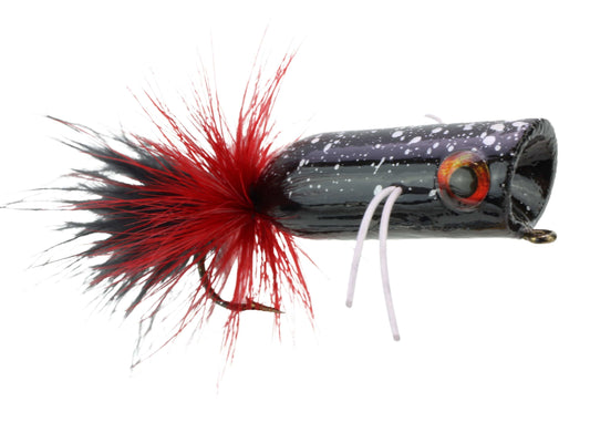 Wild Water Fly Fishing Red and Black Mini Bass Popper, Size1/0, Qty. 4-Goodwynn's