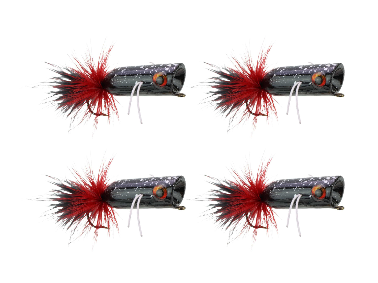 Wild Water Fly Fishing Red and Black Mini Bass Popper, Size1/0, Qty. 4