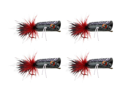 Wild Water Fly Fishing Red and Black Mini Bass Popper, Size1/0, Qty. 4