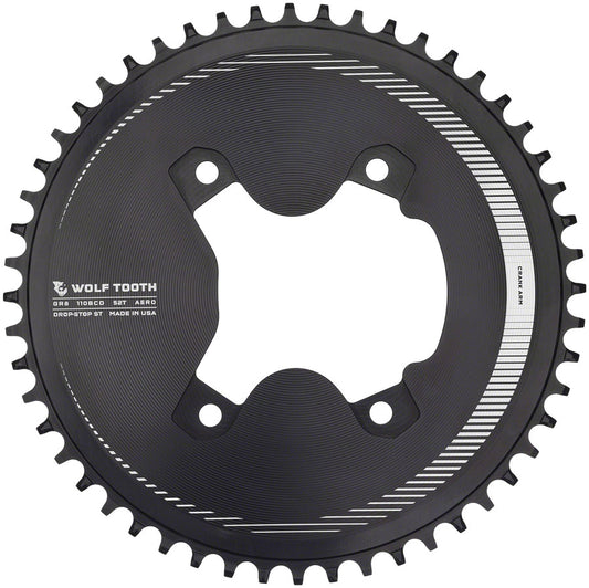 Wolf Tooth Aero 110 Asymmetric BCD Chainring - 52t 110 Asymmetric BCD 4-Bolt Drop-Stop ST For Shimano GRX 800 Series BLK-Goodwynn's