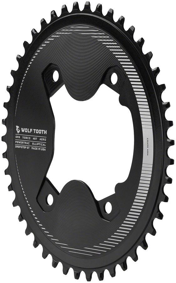 Wolf Tooth Elliptical Aero 110 Asymmetric BCD Chainring - 46t 110 Asymmetric BCD 4-Bolt Drop-Stop ST For Shimano GRX 800 Series BLK