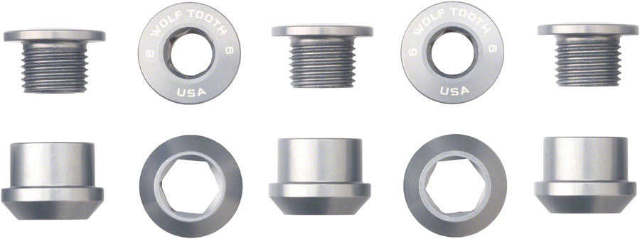 Wolf Tooth 1x Chainring Bolt Set - 6mm Dual Hex Fittings Set/5 Raw Silver-Goodwynn&#39;sGoodwynn&#39;s