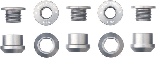 Wolf Tooth 1x Chainring Bolt Set - 6mm Dual Hex Fittings Set/5 Raw Silver-Goodwynn's