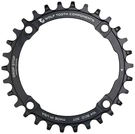 Wolf Tooth 104 BCD Chainring - 30t 104 BCD 4-Bolt Drop-Stop A Black-Goodwynn's