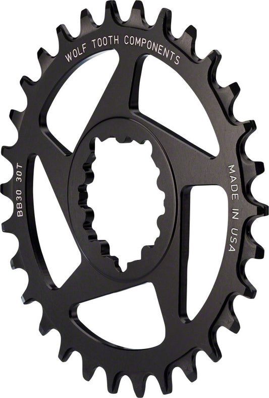 Wolf Tooth Direct Mount Chainring - 30t SRAM Direct Mount Drop-Stop A For BB30 Short Spindle Cranksets 0mm Offset BLK-Goodwynn's