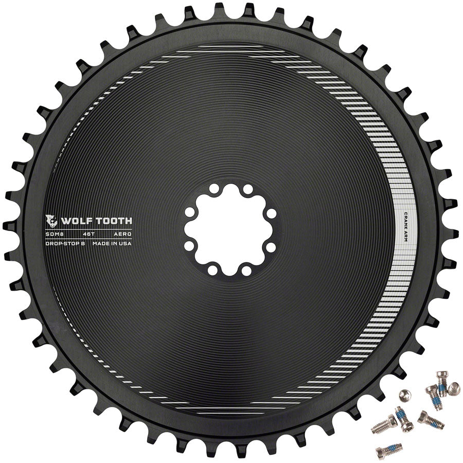 Wolf Tooth Aero Direct Mount Chainring - 46t Direct Mount SRAM 8-Bolt Drop-Stop B BLK