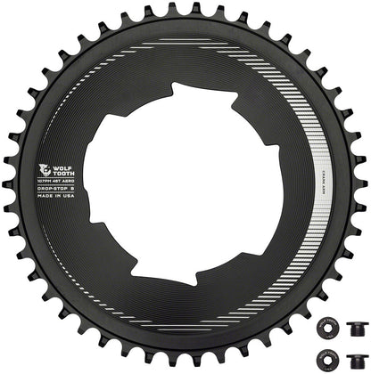 Wolf Tooth Aero 107 BCD Chainring - 46t Optimized SRAM Eagle Flaptop Chains Drop-Stop B BLK