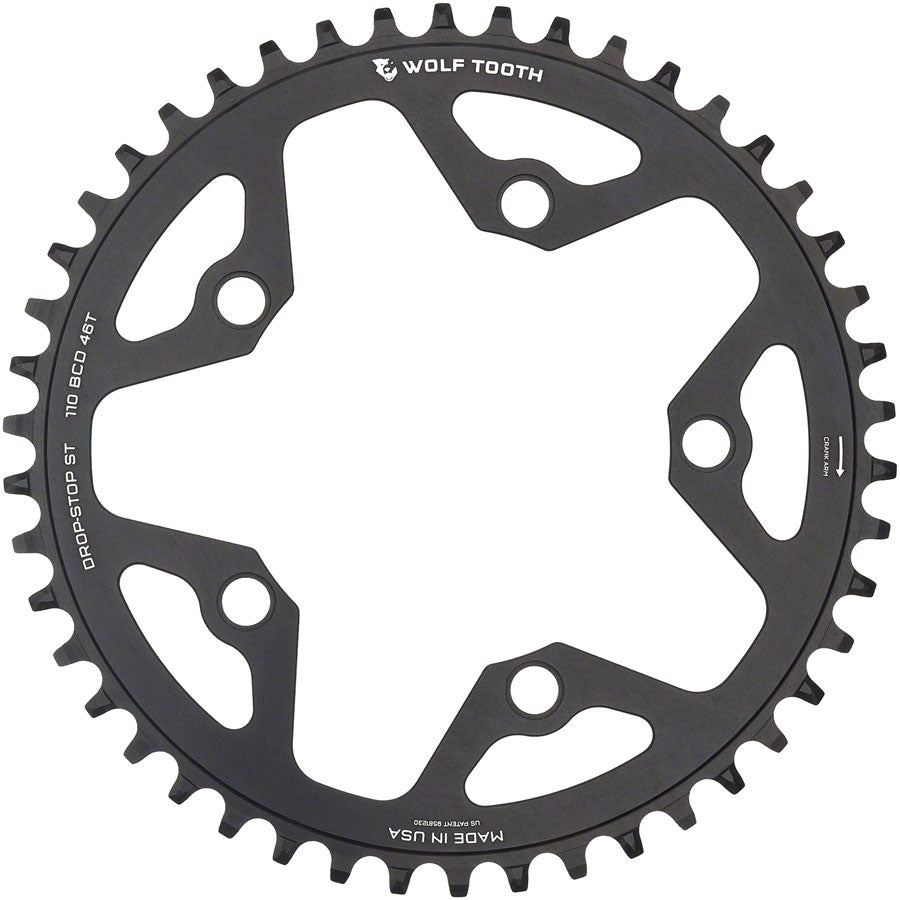 Wolf Tooth 110 BCD Gravel CX Road Chainring - 44t 110 BCD 5-Bolt Drop-Stop ST For Shimano HG+ KMC 12-Speed Chains BLK-Goodwynn&#39;sGoodwynn&#39;s