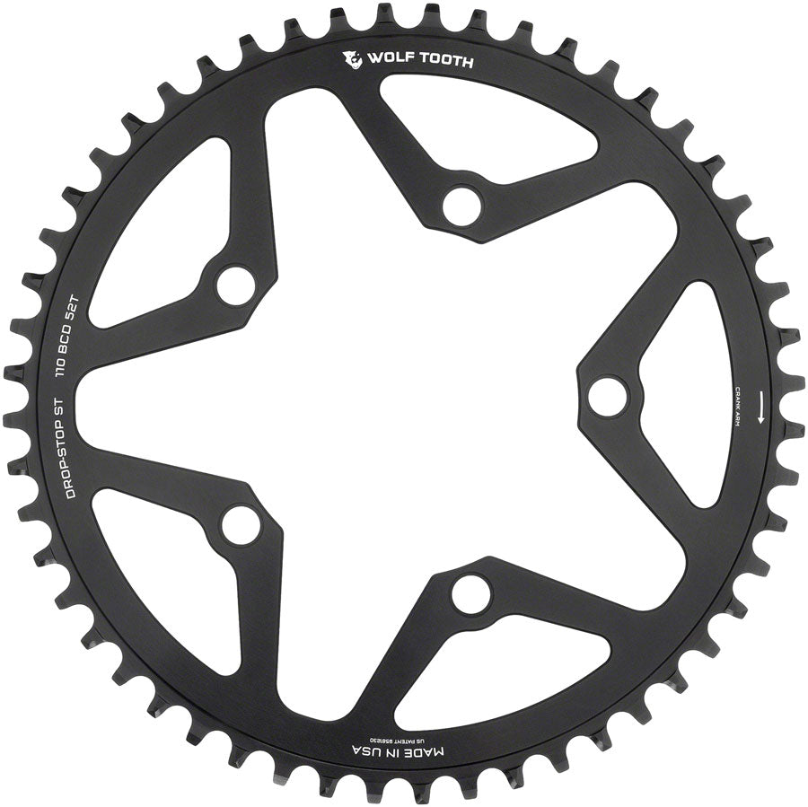 Wolf Tooth 110 BCD Gravel CX Road Chainring - 52t 110 BCD 5-Bolt Drop-Stop ST For Shimano HG+ KMC 12-Speed Chains BLK-Goodwynn&#39;sGoodwynn&#39;s