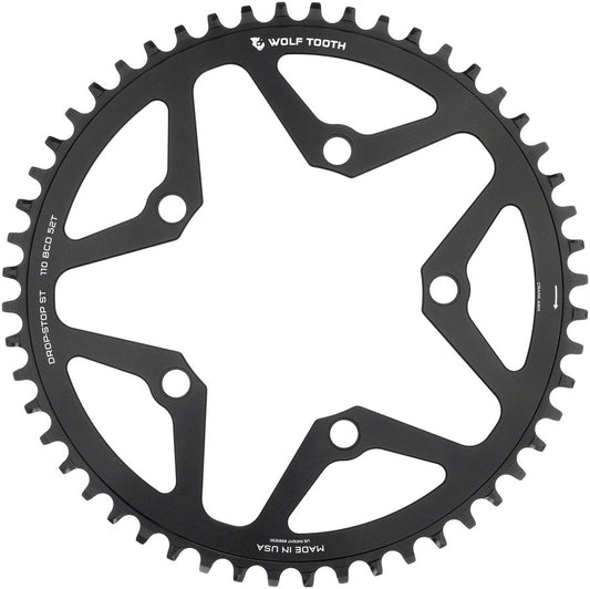 Wolf Tooth 110 BCD Gravel CX Road Chainring - 52t 110 BCD 5-Bolt Drop-Stop ST For Shimano HG+ KMC 12-Speed Chains BLK-Goodwynn's