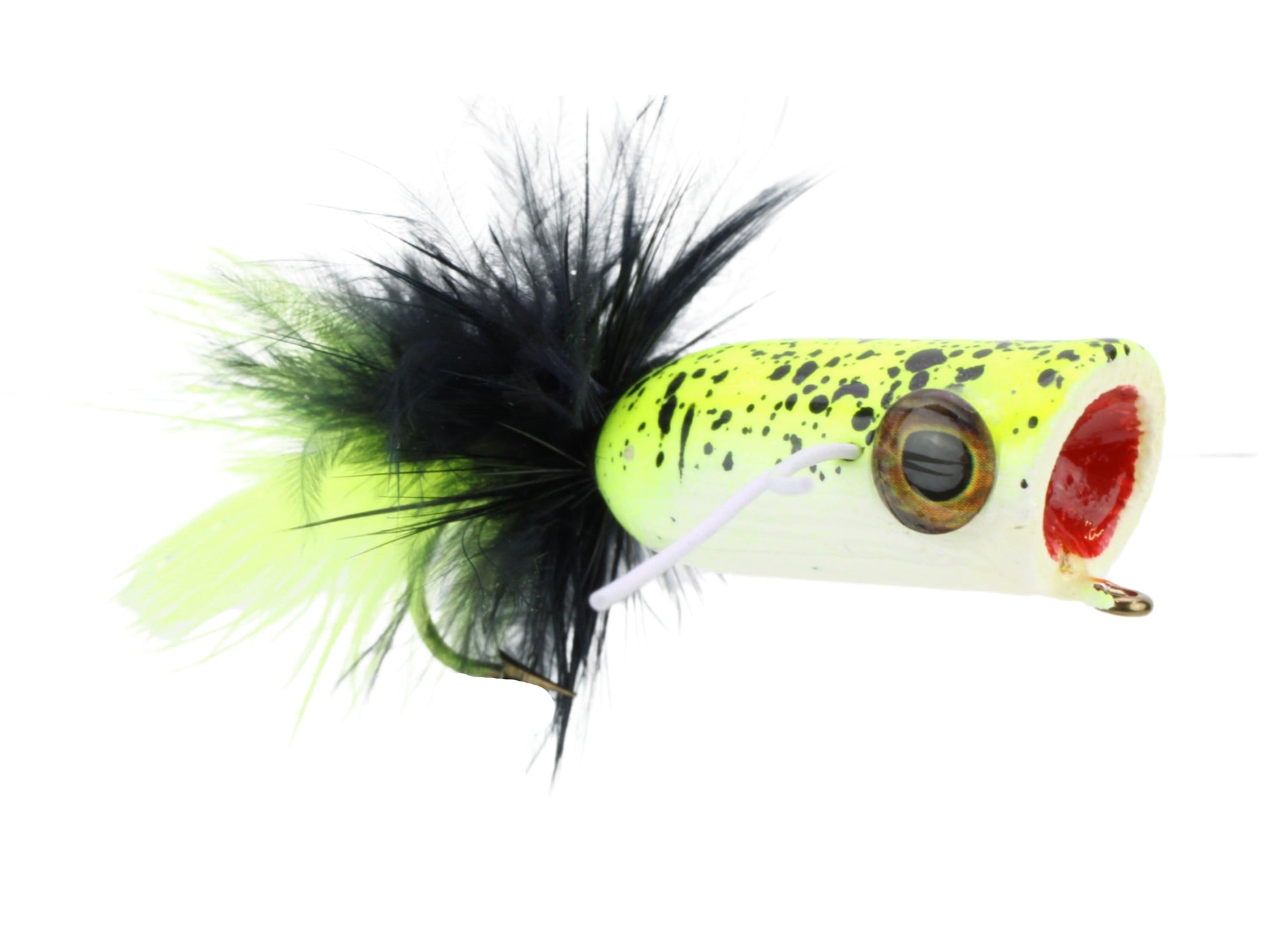 Wild Water Fly Fishing Chartreuse Tiger Mini Bass Popper, Size1/0, Qty. 4-Goodwynn&#39;sGoodwynn&#39;s