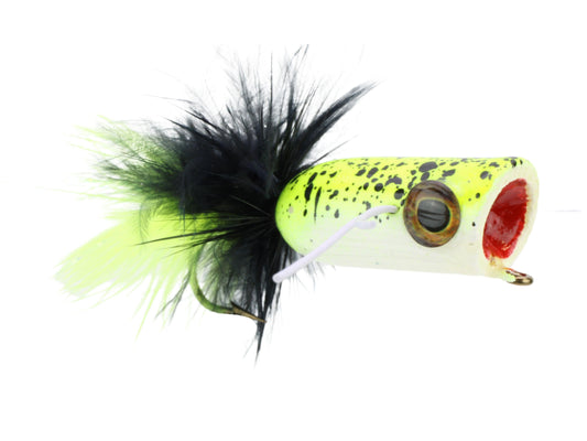 Wild Water Fly Fishing Chartreuse Tiger Mini Bass Popper, Size1/0, Qty. 4-Goodwynn's